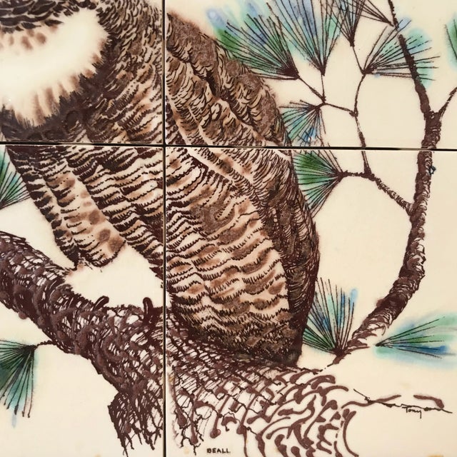 Mid-Century Hand Decorated Framed Owls Tile Panel For Sale - Image 4 of 8