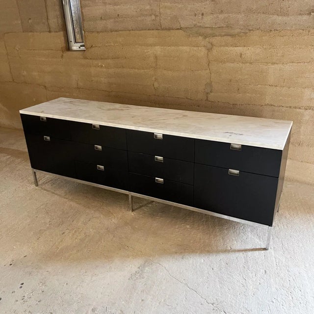 1960s Knoll Credenza Ebonized Wood Marble Florence Knoll Design For Sale - Image 10 of 10