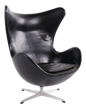 Egg Chair in Black Leather by Arne Jacobsen for Fritz Hansen, 1950s
