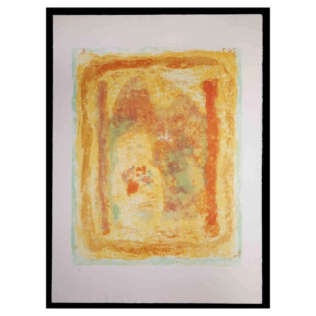 Sami Burhan, Girl with Flowers, Original Lithograph, 1969 For Sale