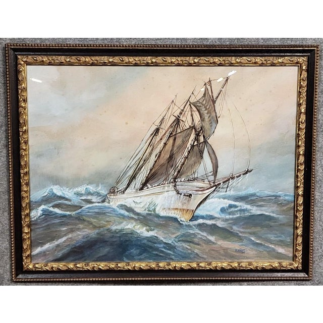 Paper Frederick R. Wagner, Sailboat on a Stormy Sea, 1800s, Watercolor on Paper, Framed For Sale - Image 7 of 7