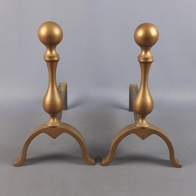 1950s Italian Iron and Brass Fireplace Andirons, 20th Century, Set of 2 For Sale - Image 5 of 16