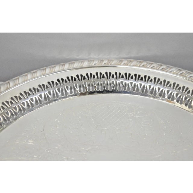 Metal Vintage Leonard Silver Plated Pierced Gallery Round Serving Platter Tray For Sale - Image 7 of 14