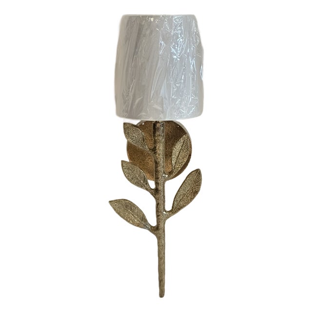 Transitional Sconce With Brass Leaf Design For Sale