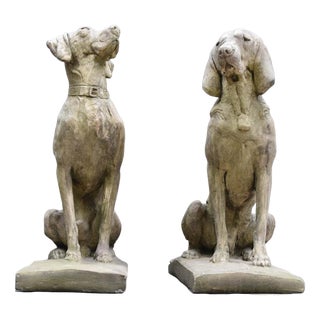 Large English Stone Guard Dogs Garden Statue, Set of 2 For Sale