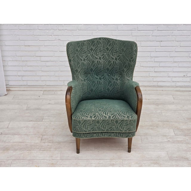 Vintage Danish Lounge Chair in Green Furniture Velour and Beech Wood, 1960s For Sale - Image 18 of 18