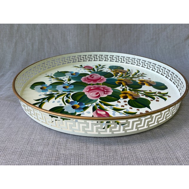 Mid 20th Century Vintage White Tole Round Tray For Sale - Image 5 of 16
