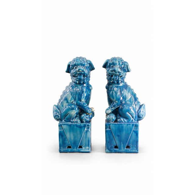 Foo Dog-Shaped Bookends in Turquoise Glazed Ceramic, 1970s, Set of 2 For Sale - Image 11 of 11