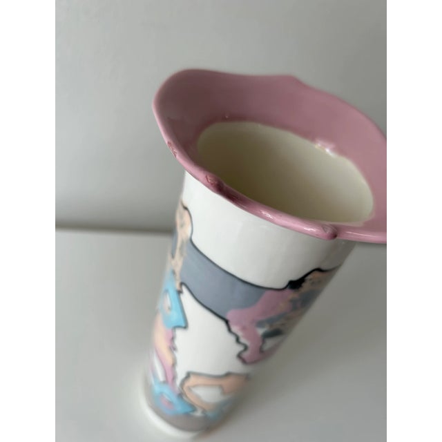 Alabaster 1980s Postmodern Ceramic Vase With Colorful Pattern Signed Gilson For Sale - Image 8 of 12