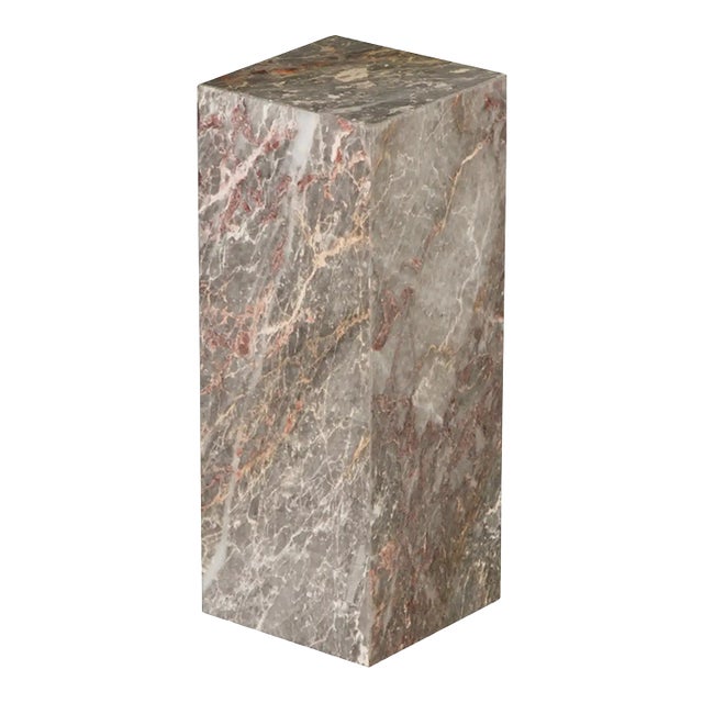 1980's Post-Modern Pink and Grey Exotic Marble Column Pedestal For Sale