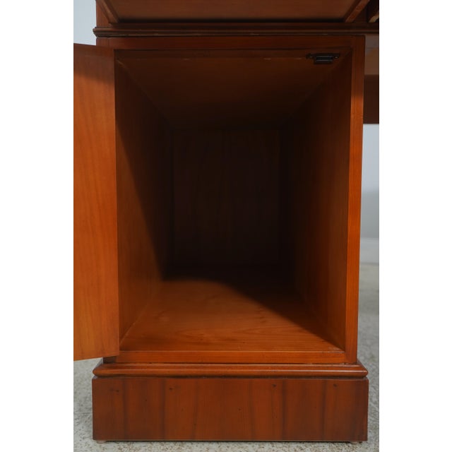 Wood Reprodux English Style Leather Top Yew Wood Desk For Sale - Image 7 of 18