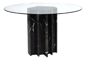 Round Glass Dining Table With Black Marble Pedestal Base