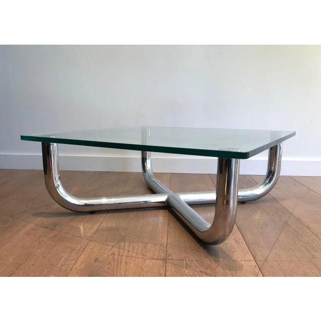 Chrome 1970s French Chromed Glass Shelf Coffee Table For Sale - Image 8 of 13