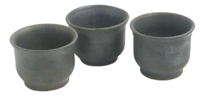Japanese Minimalistic Black Burnt Raku Ceramics Earth Tea Cups by Laab Milano, Set of 3