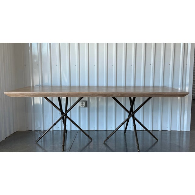 Gabby "Davenport" Cerused Mindi Wood Dining Table on Iron Faux Bamboo Base For Sale - Image 10 of 11