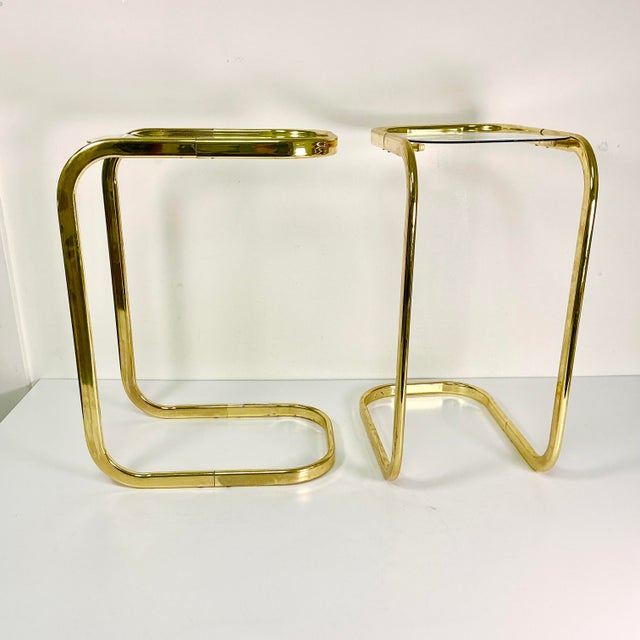 1980s Postmodern Contemporary Brass & Glass Cantilever Drink Tables - A Pair For Sale - Image 10 of 14