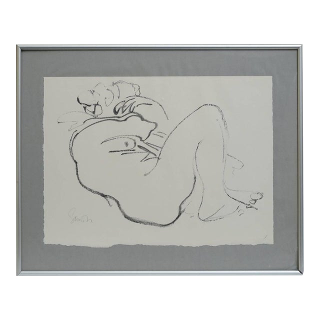 Sidney Simon (1917 - 1997) Ink Drawing of a Nude, Barnes Foundation, Sculptor, Framed For Sale