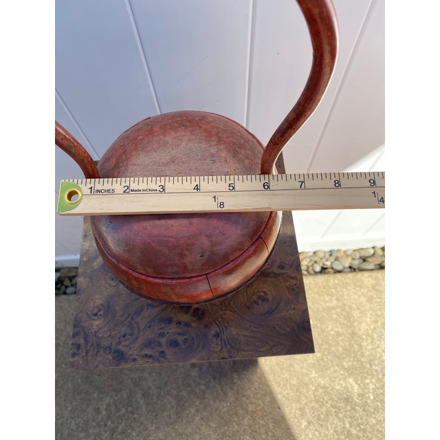 Antique Chinese Red Lacquered Wooden Wedding Basket With Dragonfly Lid Motif For Sale - Image 12 of 13