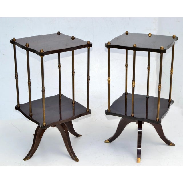 Art Deco French Mahogany & Brass Swivel Drink, Sofa, Side Tables 1950 - a Pair For Sale - Image 13 of 13