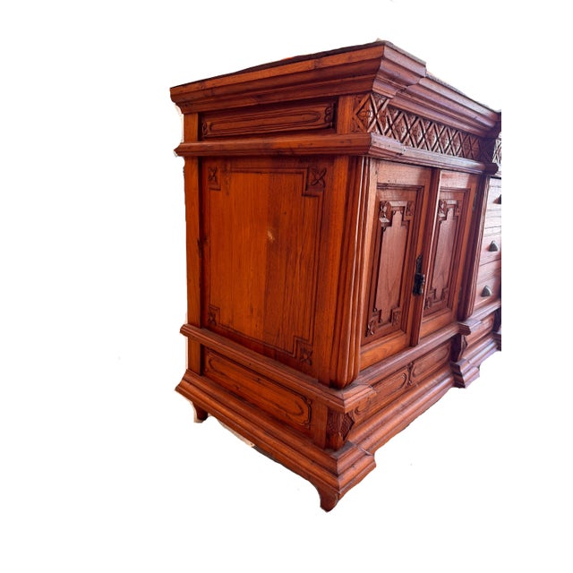 1980s Vintage Mexican Carved Oak Credenza / Sideboard Buffet, 1980s For Sale - Image 5 of 18