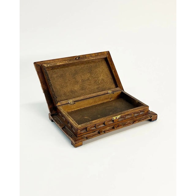 1970s 1970s Vintage Mexican Folk Art Carved Wooden Box With Orion Decorative Tiles For Sale - Image 5 of 9