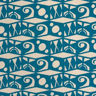 Schumacher Tarot Hand Block Fabric In Mineral Blue For Sale