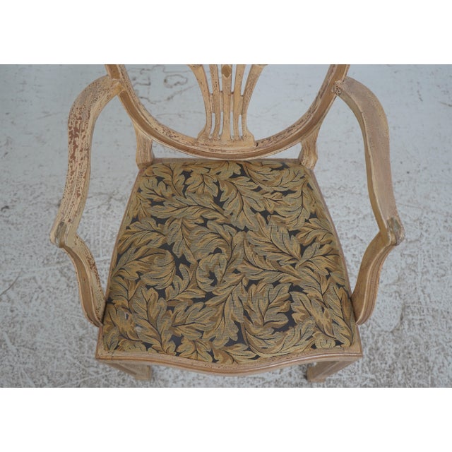 Wood Set of 6 Distressed Painted Shield Back Dining Room Chairs For Sale - Image 7 of 18