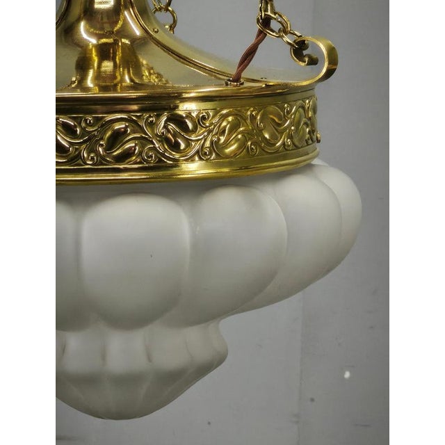 Art Nouveau Secession Pendant Light in Brass and Opaline Glass, Czechoslovakia, 1900s For Sale - Image 10 of 15