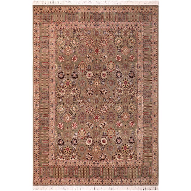 Elagant Floral 1990's Pak-Persian Green/Beige Wool Rug - 8'0'' X 10'3'' For Sale - Image 9 of 9