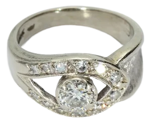 Mid 20th Century 14k White Gold Ring With 0.58ct Round Diamond and Openwork Design, Size 5.25