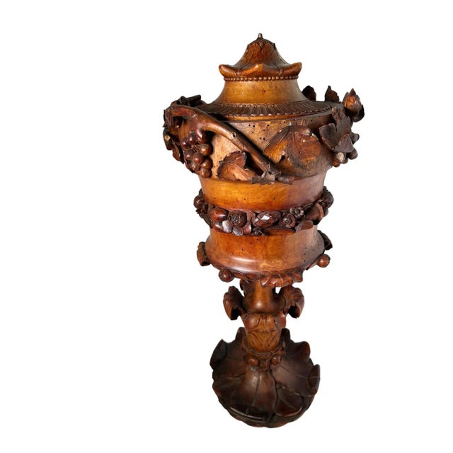 Traditional Carved Wood Cup With Lid Circa 1800 For Sale - Image 3 of 12