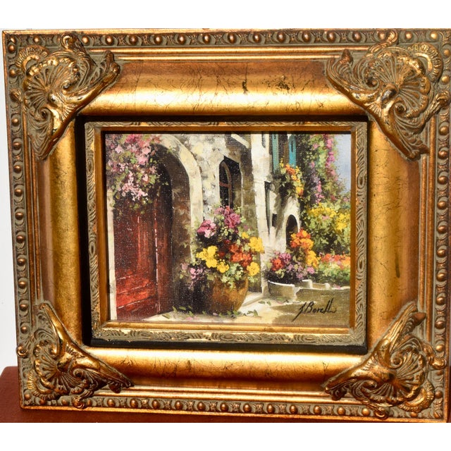 Guido Borelli Signed Oil Painting Italian Mediterranean Courtyard Ornate Frame For Sale - Image 4 of 17