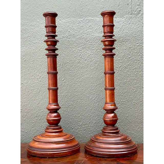 Vintage Turned Wood Candlesticks - A Pair For Sale - Image 11 of 12