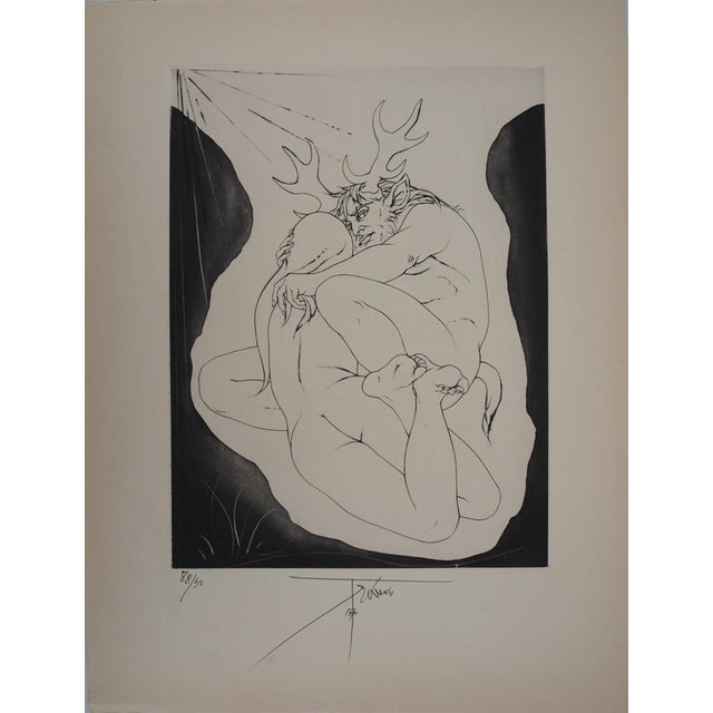 Pierre-Yves Tremois, Acteon Faune et femme, Original Engraving For Sale - Image 8 of 8