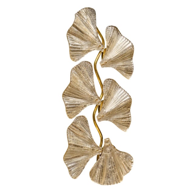 Italian Murano Glass Silver Ginkgo Leaf Sconces For Sale - Image 3 of 9