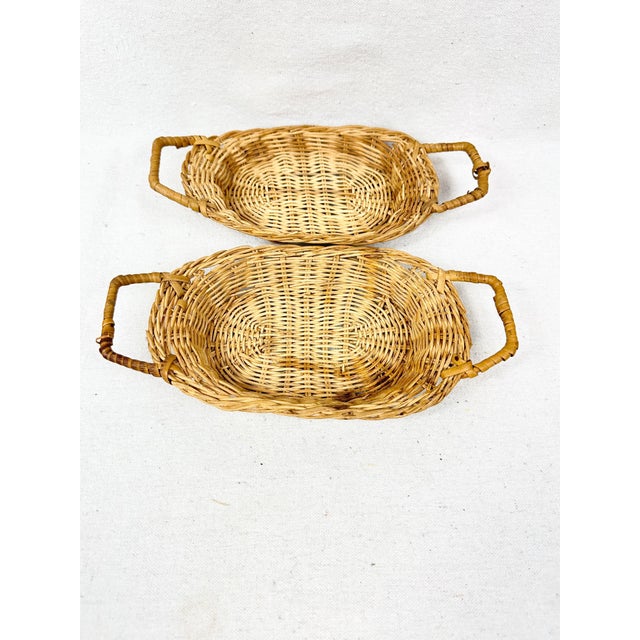Vintage Mid-Century Modern 1960s Dynasty Ware Red Enamel Baking Serving Dishes Wicker Holders-a Pair For Sale - Image 9 of 11