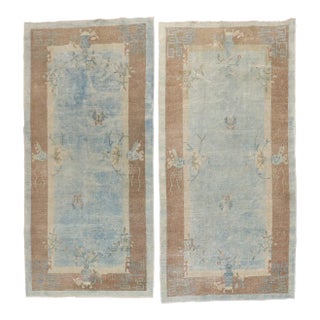 Pair of Soft Blue Chinese Art Deco Rugs, 3' X 5'10'' For Sale
