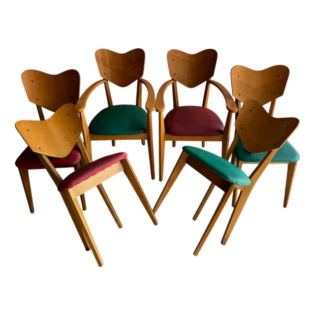 Heart Model Chairs by René-Jean Caillette, 1950s, Set of 6 For Sale
