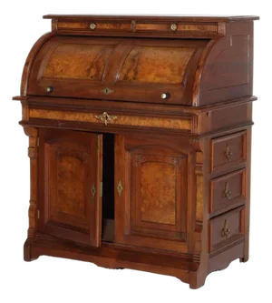 Antique Renaissance Revival Walnut & Burl Barrel Roll Top Desk C1890