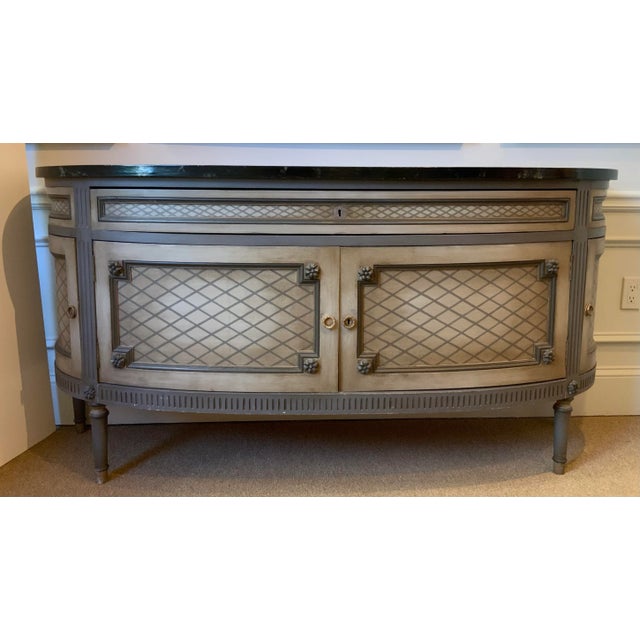Wood Vintage Transitional Gray and Beige Marbleized Demi-Lune Sideboard For Sale - Image 7 of 7