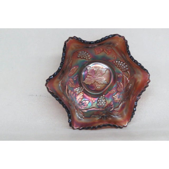 Glass Fenton Amethyst Carnival Glass Ruffled Rim Grapes Berry Bowl Candy Dish For Sale - Image 7 of 13