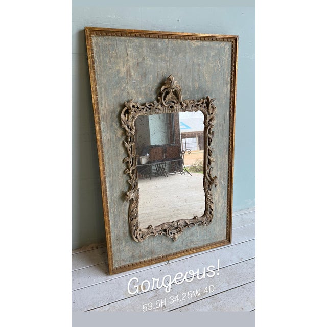 Beautiful 19 century Italian mirror on Tuscan painted panel. This beautiful mirror features crisp elegant carving, and a...