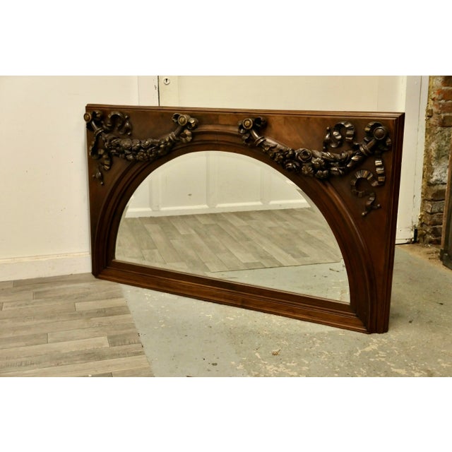 Wood Large Carved Walnut Arched Overmantel Mirror, 1890s For Sale - Image 7 of 11