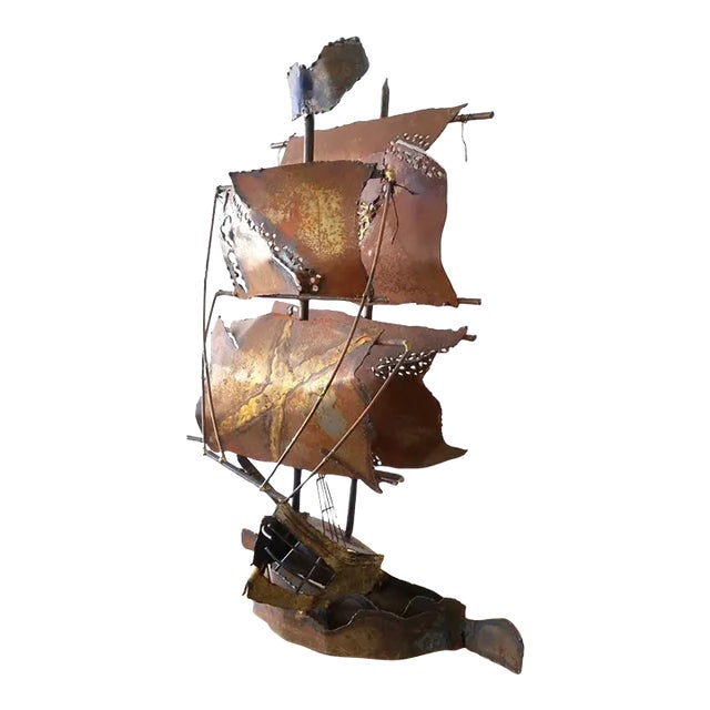 Mid Century Metal Brutalist Sailboat Sculture For Sale