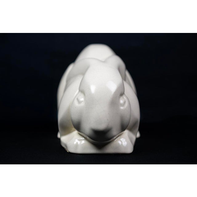 Reclining Rabbit in Cream Crackle-Glazed Earthenware by Charles Lemanceau for Saint-Clément, France, 1930s For Sale - Image 4 of 13