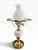 Mid-Century Modern Vintage Hobnail Milk Glass & Brass Hurricane Table Lamp With Turned Wood Accent For Sale - Image 3 of 10