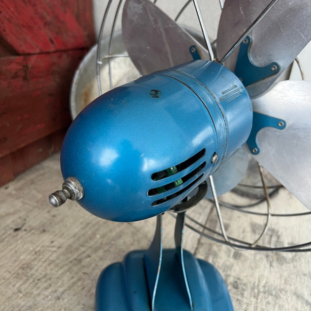 Vintage Coronado Electric Fan 12" Aluminum Blades Blue Metal Base 15" Tall For Sale - Image 10 of 13