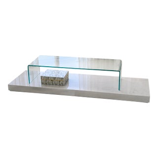 Custom Italian White Marble Plinth Low Console For Sale