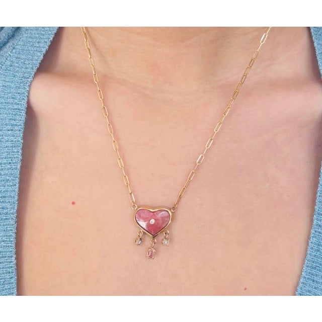 Rhodochrosite Heart Necklace Jen Proudman Jewelry Rhodochrosite, Diamonds, Pink Spinel & 14k Gold Carved rhodochrosite...