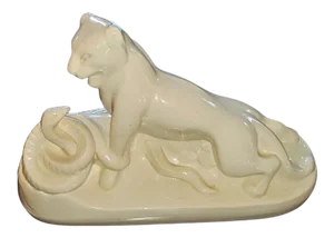 Art Deco BFK Porcelain Sculpture of Panther Fighting a Snake by Charles Catteau